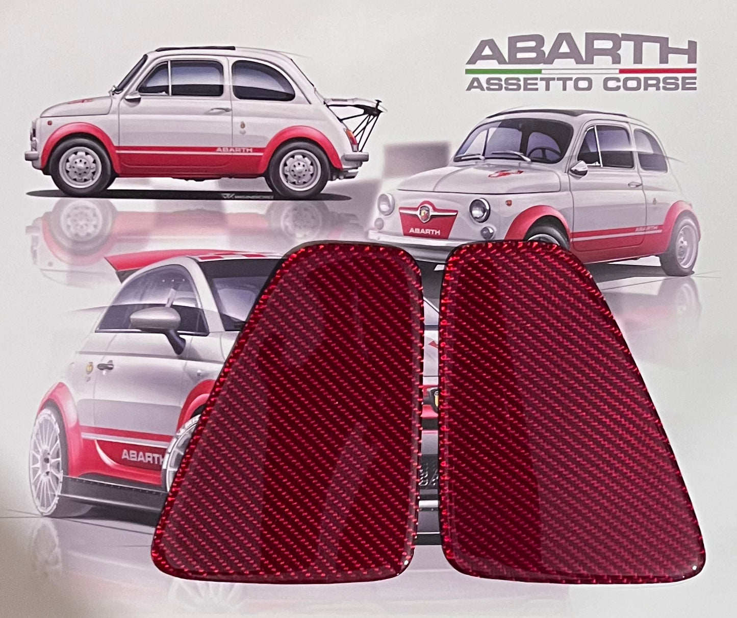 Cover in vera fibra di carbonio rossa fanali posteriori Restyling 500/595 Fiat-Abarth