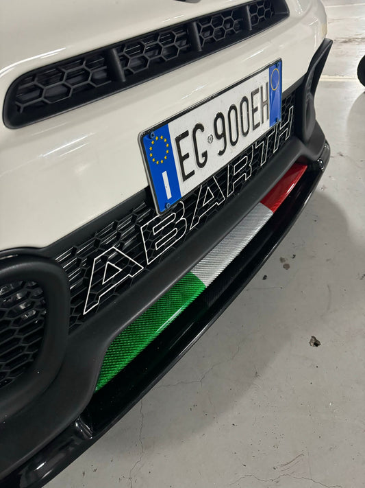 Splitter lama anteriore tricolore Abarth 595 in vera fibra di carbonio